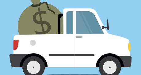 truck with bag of money in the back