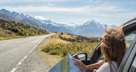 woman traveling in car